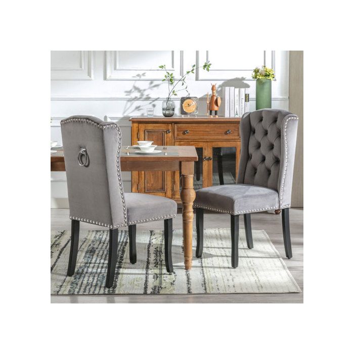 Chaise De Salle À Manger - MUVOE - Velours Gris - Pieds En Bois Massif - Design Moderne - Confort Élevé