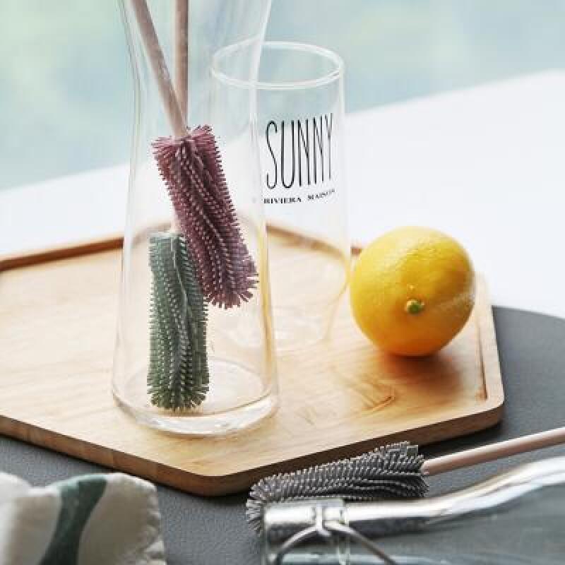 Pastel Silicone Multipurpose Slim Bottle Cleaning Brush (3 colors) gray