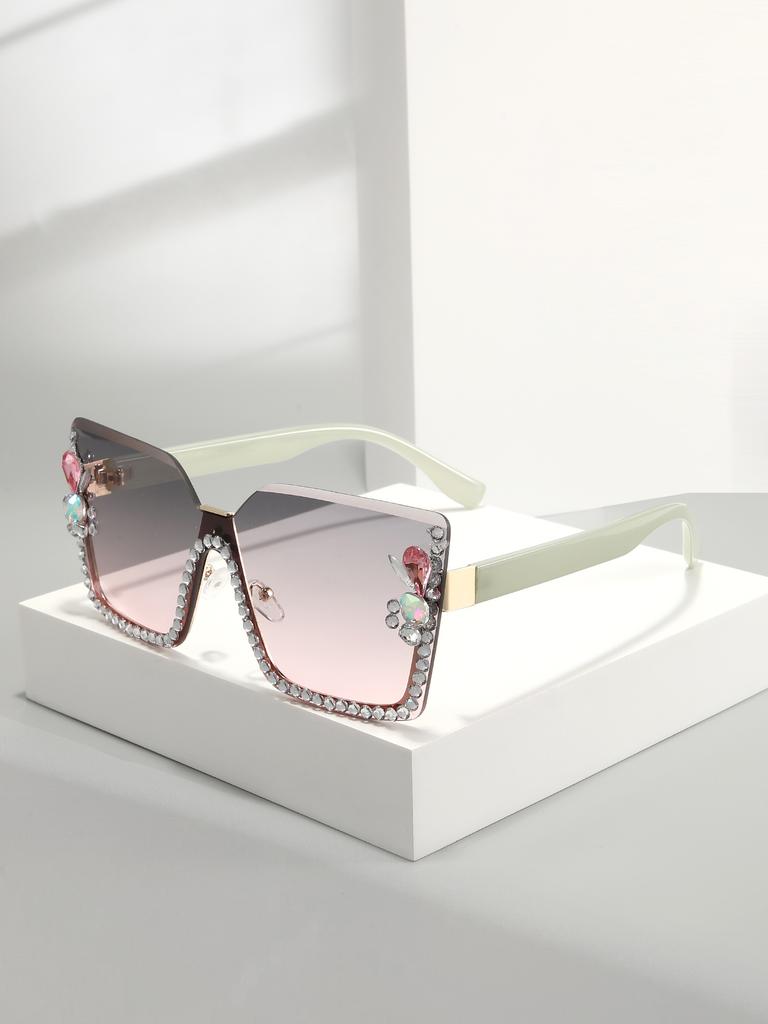 1 Pair of Retro Integrated Large Frame Rimless Cut Edge Women Fashion Glasses Street S Catwalk All Match Glasses UV Protectio