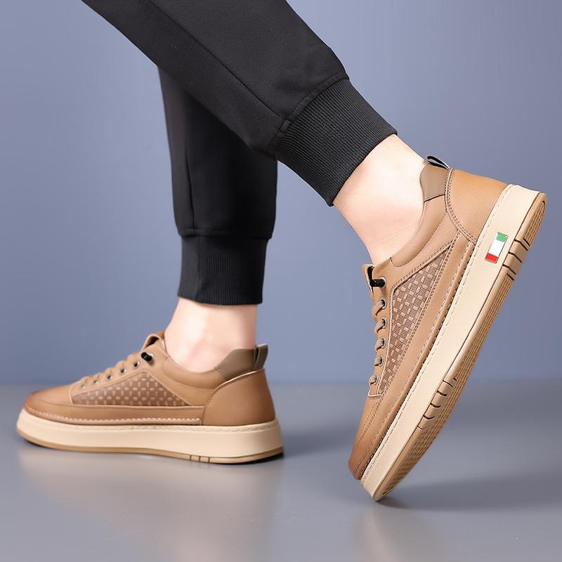 2025 Men's Causal Shoes Luxury Brand British Trendy Checkered Casual Versatile Leather Board Walking Shoes Loafers Sneakers