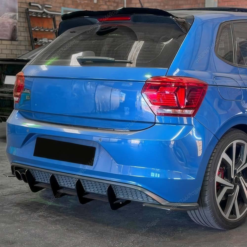 Dla Volkswagen Polo MK6 GTI 2017 do 2021 ABS Hatchback Zestawy Karoserii Splitter Spoiler Czarny Tuning 4 Płetwy Dyfuzor Tylnego Zderzaka Samochodu