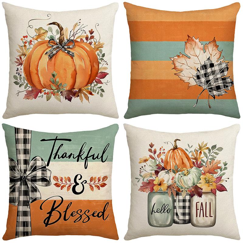 New Thanksgiving Letter Color Block Print Pillow Cover Pumpkin Element Sofa Home Lumbar Pillow