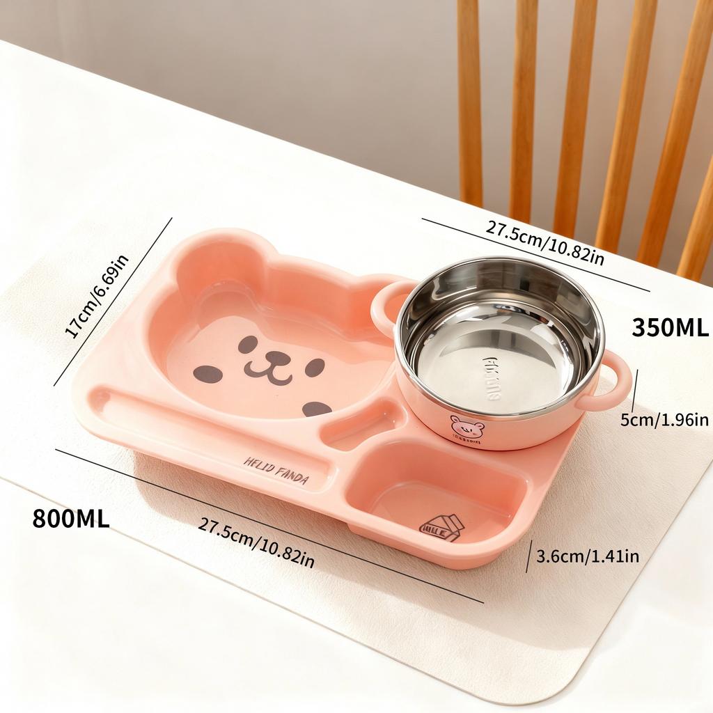 Cartoon Plastic Divided Dinner Plate Large Capacity Children Fruit Salad Plate Reusable Breakfast Food Plate Microwave Heatable