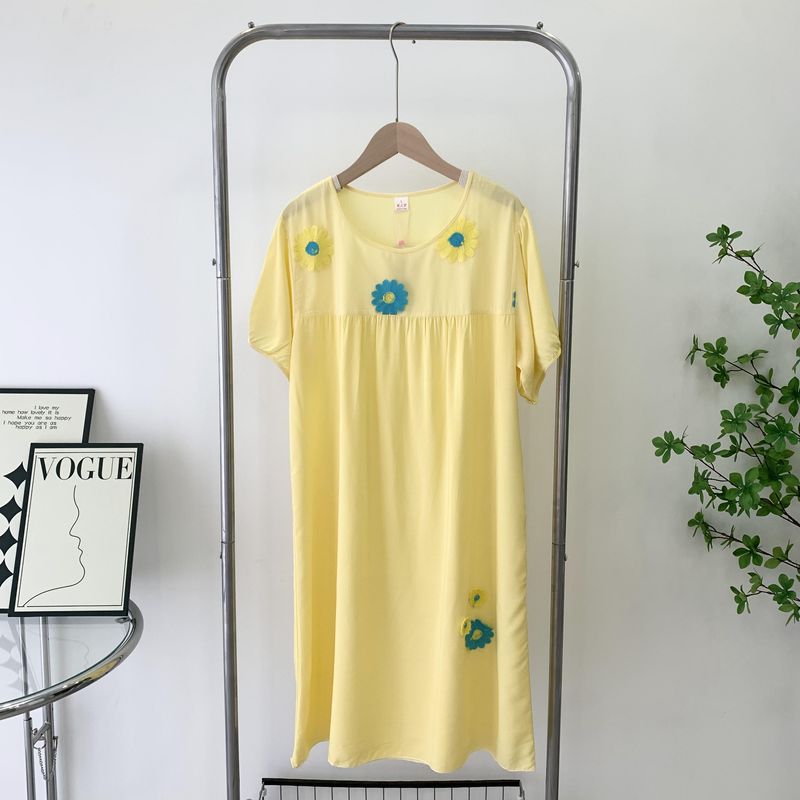 Youth Artificial Cotton Nightdress Women's Summer Sweet Student Short Sleeve Round Neck Pajamas Women's Loose Girl Homewear Night Dress Thin