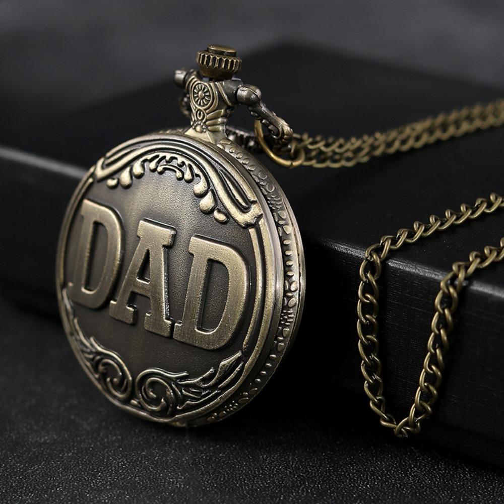 2pcs/set, Fashion Classic Men's Pocket Watches, Vintage Mens 'DAD' Quartz Pocket Watch Men Necklace Watch, Ideal Choice for Gifts To Father.