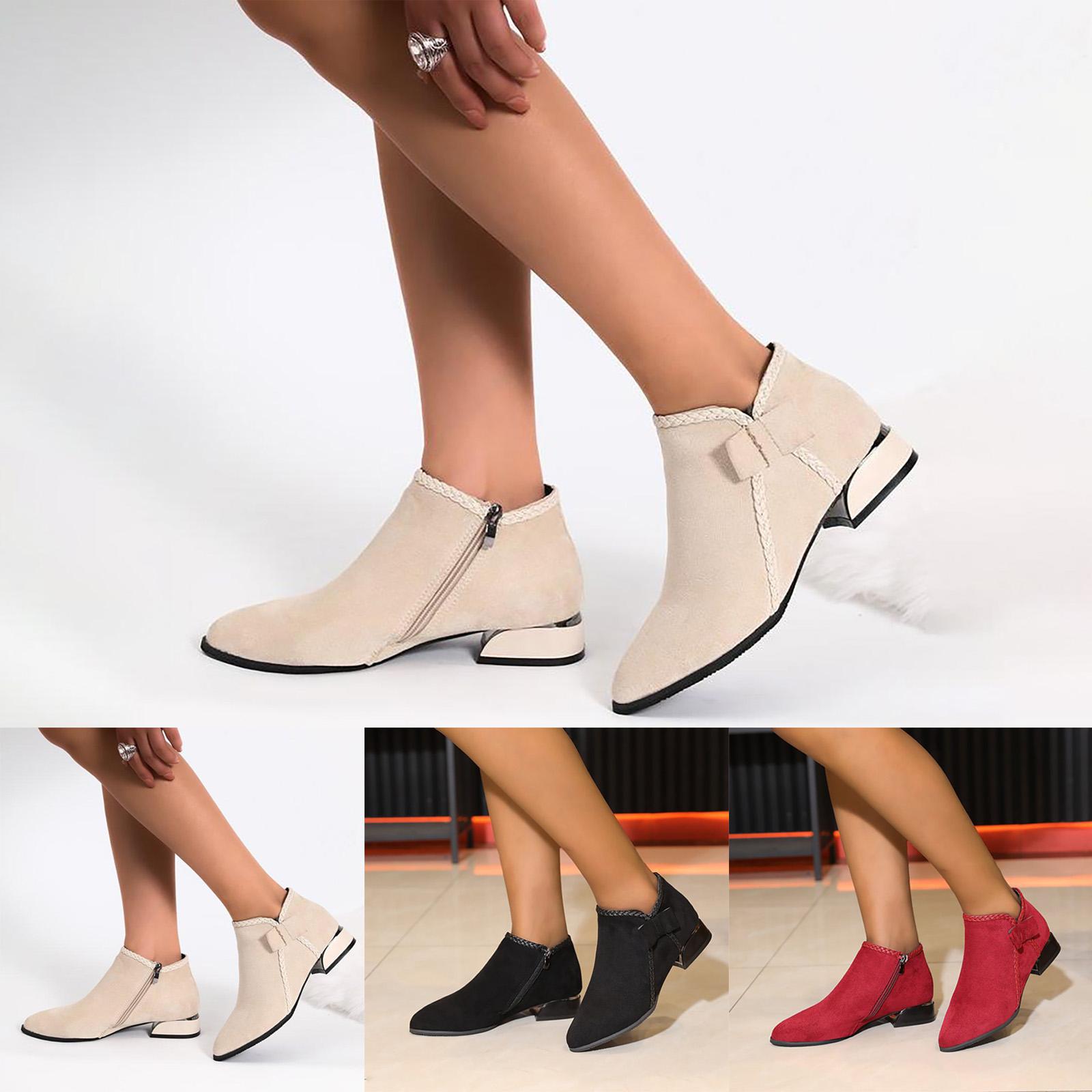 Women's Casual Daily Travel Comfortable And Fashionable Pointed Side Zipper Low Heel Ankle Boots Womens Leather Boots Wide cm bianco