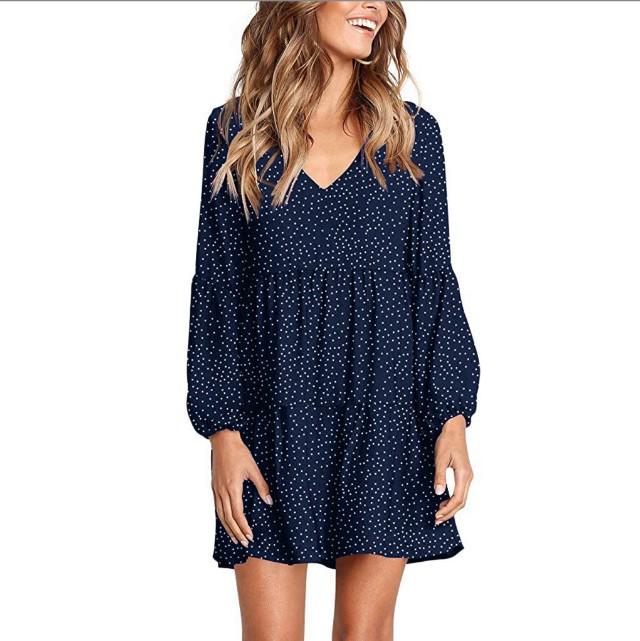 V-neck Polka Dot Ruffle Long-Sleeve Dress for Women