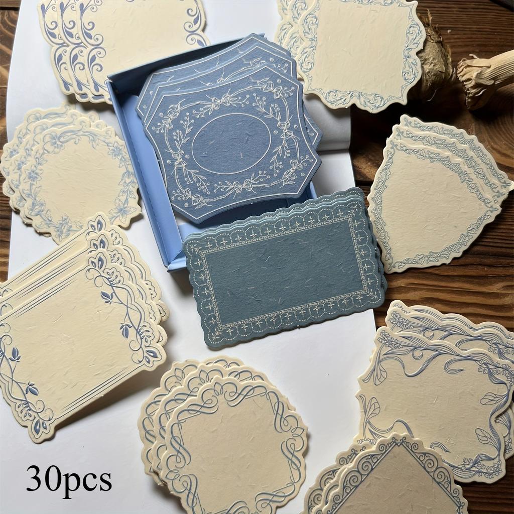 30pcs Vintage Boxed Sticky Notes Paper with Embossed Paper Thick Card Material Art Embossed Journaling Supplies Decorative Paper