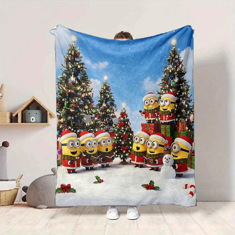 1Pc Christmas Minions Celebration Blanket Soft And Comfortable Casual Warm Camping Travel Christmas Halloween Gift M91751