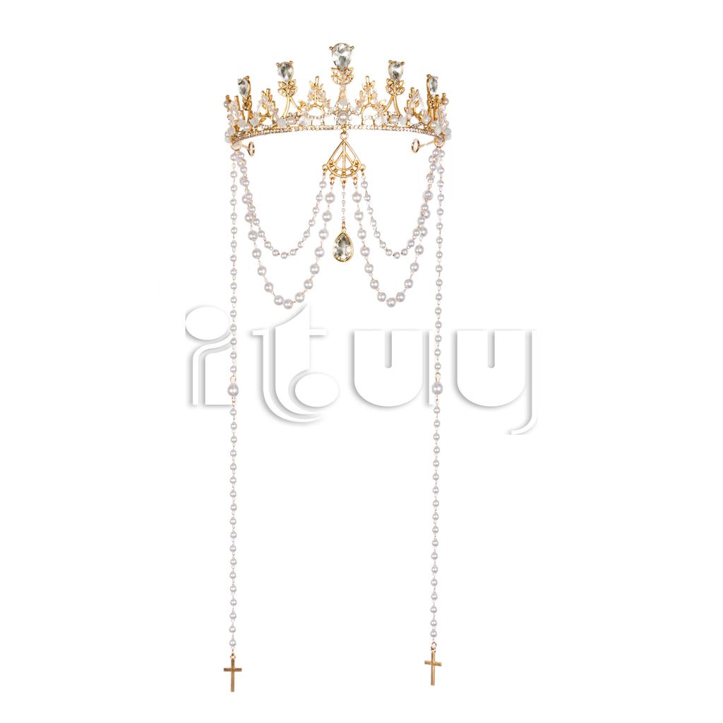 Lolita Corona Aureola Solare Fascia per Capelli Catena di Perline con Nappe Ali d'Angelo Fascia con Spine di Rosa Gotico Vintage Diadema Mary Barocco Copricapo