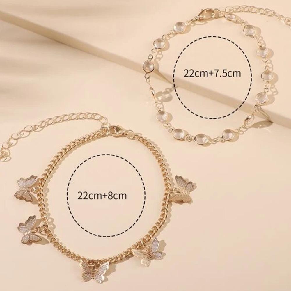 Europe and the United States hot-selling rhinestone butterfly pendant double anklet women, simple and fashionable foot two-piece set
