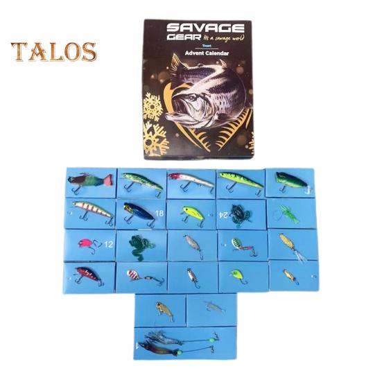 

Рыболовный адвент-календарь 2024 года для рыболовов 24 дня рыболовные приманки крючки аксессуары рождественский подарок для любителей рыбалки синий