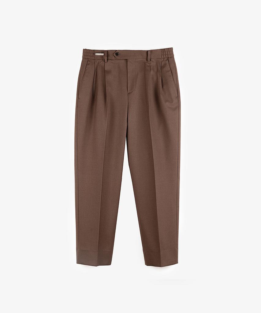 CONNECT KINLOCH Two-Puck Tapered Wool Twill Pants (Brown)