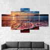 Sunset Beach Ocean Sea Waves 5 Piece Five Panel Wall Canvas Print Modern Art Poster Picture Home Decor Gift For Him For Her