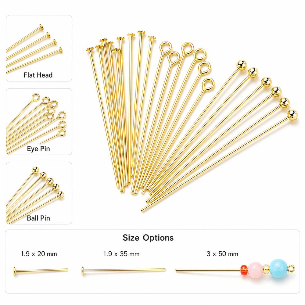 100PCS 0.6mm Thin Wire Jewelry Making Pins Gold Plated Jewelry Ball Pins Head Needle Accessories