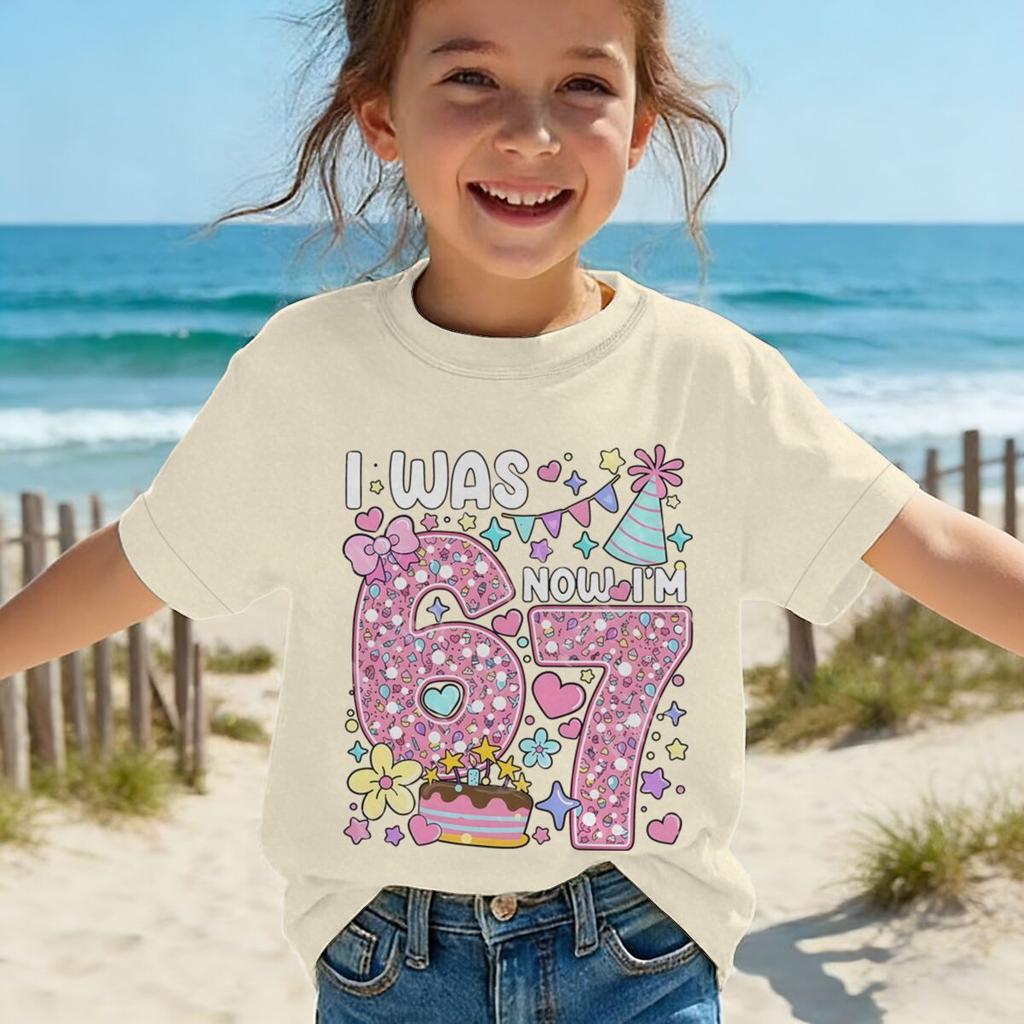 Girls I Was 6 Now I'm 7 T-shirt 7th Birthday Shirt Round Neck Short Sleeve Cotton Tee Age 7 Outfit Number Print Girls Clothes