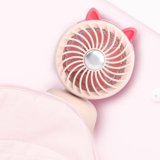 Desktop Small Fan Cartoon Animal Ear Shape USB Powered Bedroom Desk Fan Adjustable Wind Speeds Anti-Slip Base Fan