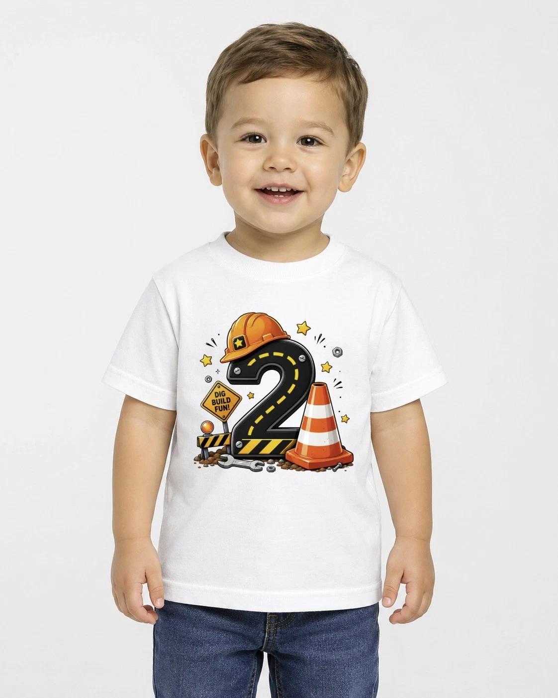 Boys 2nd Birthday Children s Children s Children s T Children s T-shirt Construction Digger Tee Age 2 Party Gift Top Cute 110