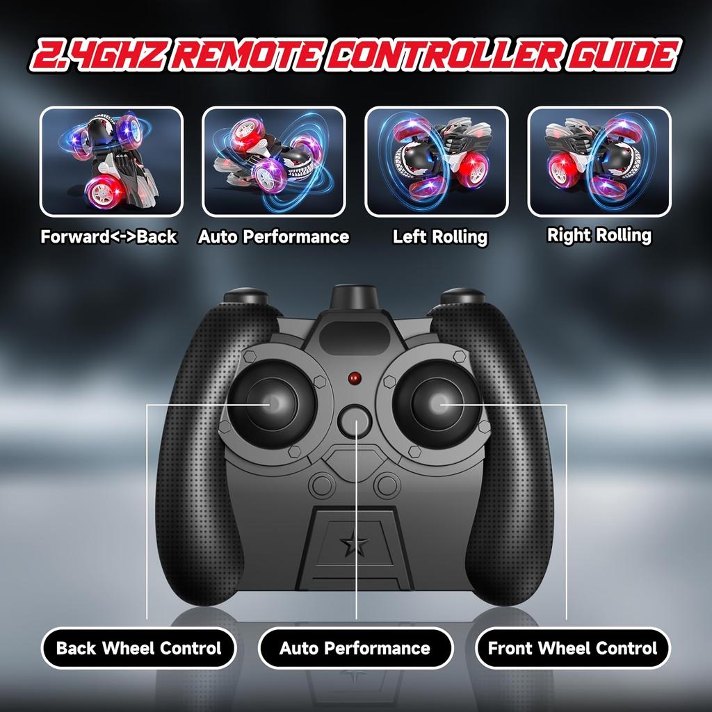 Durable RC Stunt Car for Kids with LED Light 360° Rotating Performances Indoor And Outdoor Play