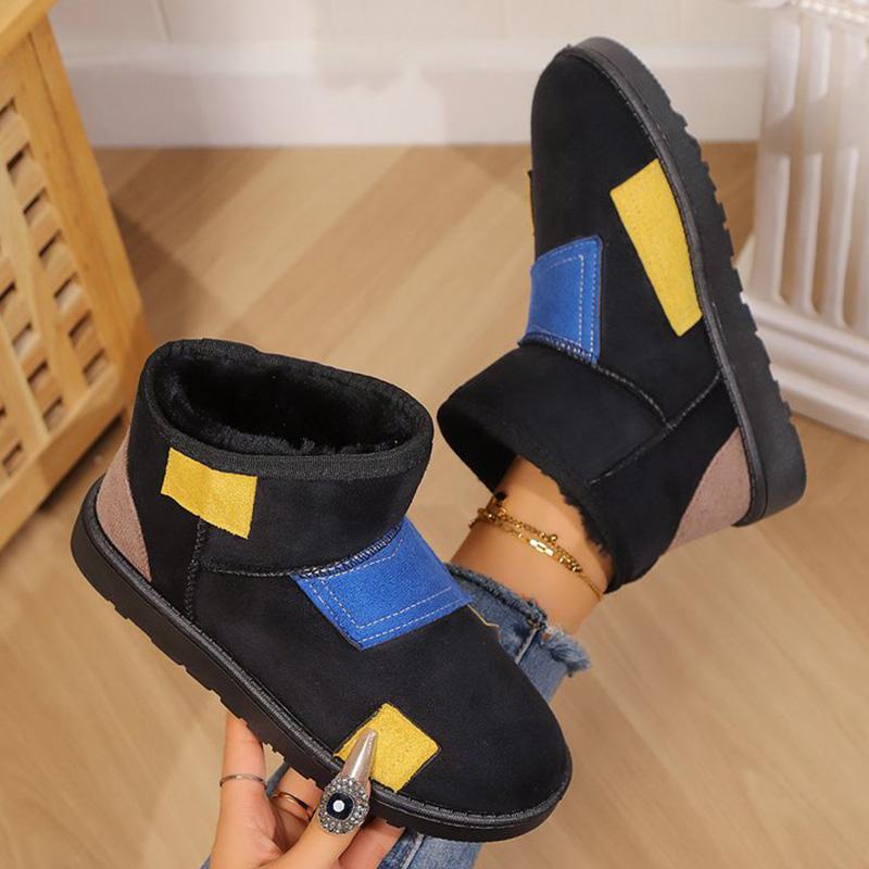 Fashion Patchwork Snow Boots for Women Concise Faux Suede Round Toe Snow Boots Woman Winter Non Slip Plush Keep Warm Booties Female