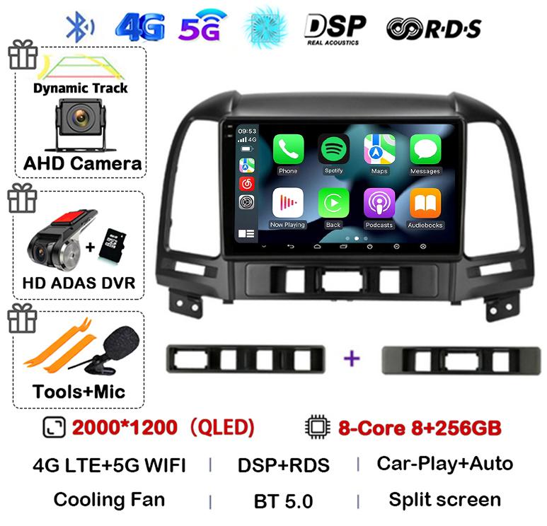 Android 14 Carplay Auto Car Radio For Hyundai Santa Fe 2 2006-2012 4G+WIFI Multimedia Player GPS 2Din Autoradio Stereo Head Unit