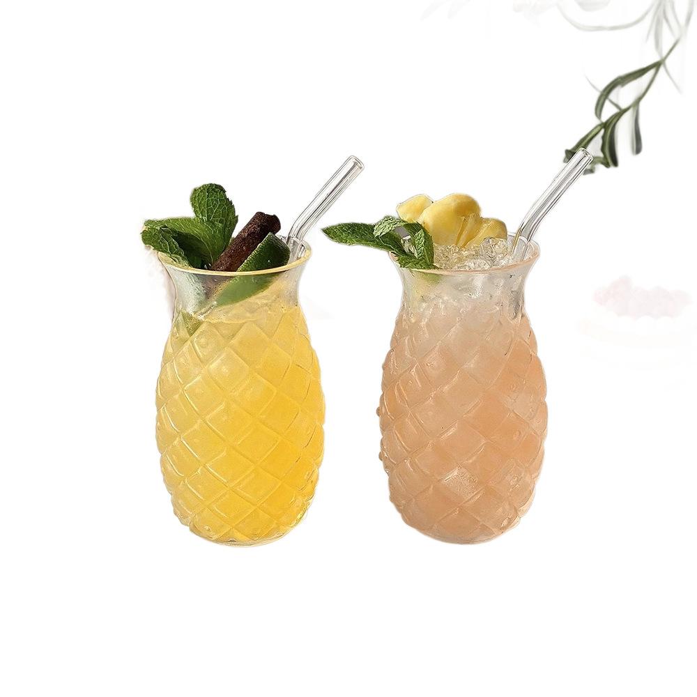 High Borosilicate Glass Creative Water Cup Juice Milk Tea Glass Bar Bartending Pineapple Cup Straw