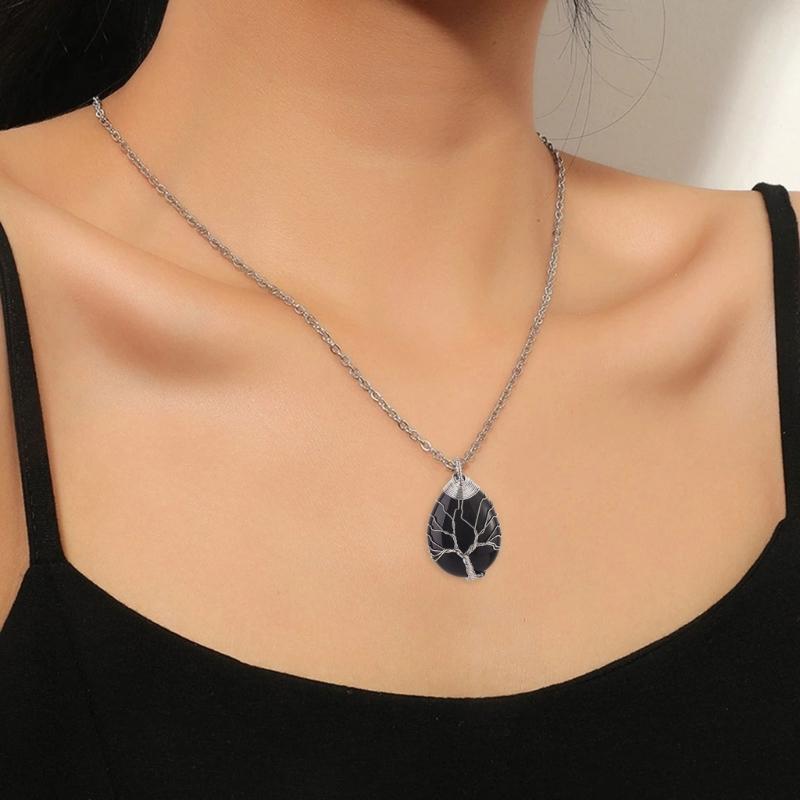 Water Drop Shaped Necklace Pendant Necklace Crystal Stone Jewelry Crystal Stone Material Necklace Jewelry Gift for Women
