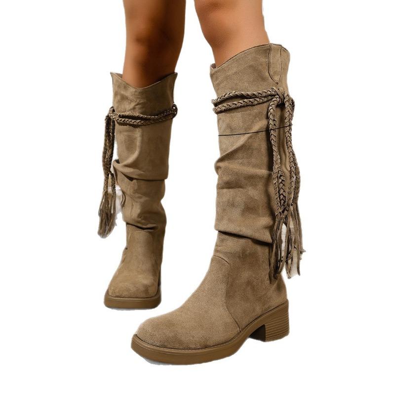 Ökenvind brun tjock klack medium skaft korta stövlar barn nya sommar och höst western cowboy höga långa riddarstövlar