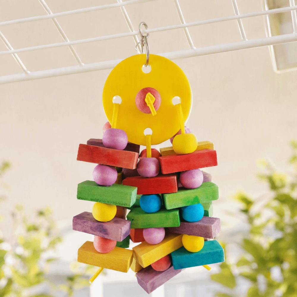 Chewable Material Parrot Swing Toy Wooden Blocks Tearing Toy Hanging Wooden Toy For Small Birds