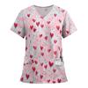 Women's Fashion Printed Short Sleeve V Neck Pattern Tops Pocket Working T-shirts