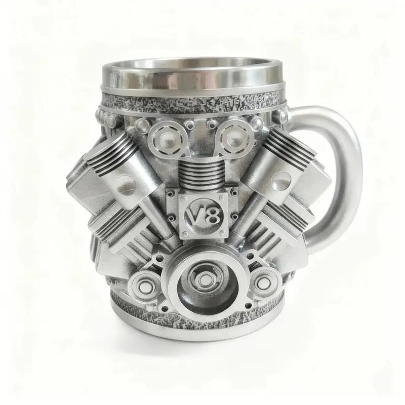 1pc V8 engine design stainless steel cups, mugs, coffee cups, decorations, ideal gifts for car enthusiasts