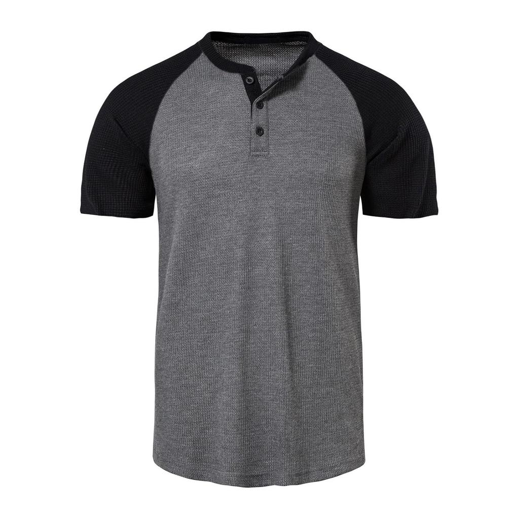 Herren Colorblock Casual Sport Kurzarm Raglanärmel T-Shirt mit Knöpfen