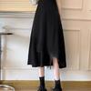 Black A-Line High Waist Plus Size Mid-Length Skirt for Women - Spring/Autumn Casual Irregular Umbrella Design