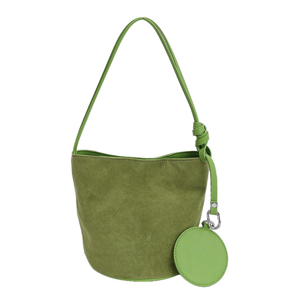 

with Round Pendant Slouchy Hobo Bags Handbag Solid Color Tote Bag Faux Suede Bucket Bag Streetwear зелёный