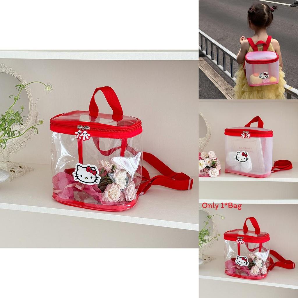 Hello Kitty Cat Pattern Transparent Kids Backpack With Breathable Pu Material For Kindergarten Children