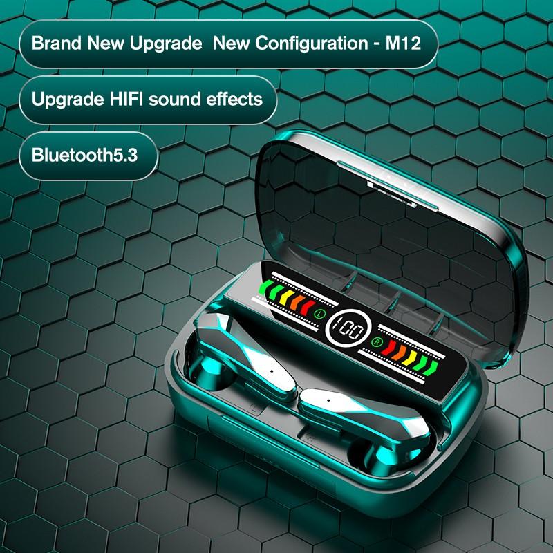 

M12 True Wireless Bluetooth 5.3 Наушники Спортивные стерео игровая гарнитура Шумоподавляющие наушники с зарядным чехлом 2000mAh