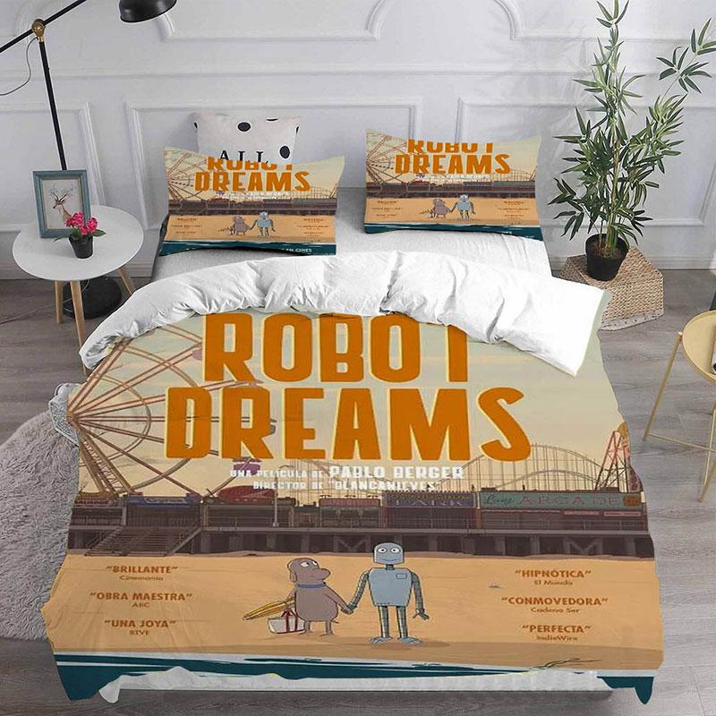 Cartoon Robot Dreams Bettwäsche-Sets, Bettdecke, Steppdecke, Bettbezug, Kissenbezug, 2–3-teilige Sets, Kinder- und Erwachsenengröße, Heimtextilien