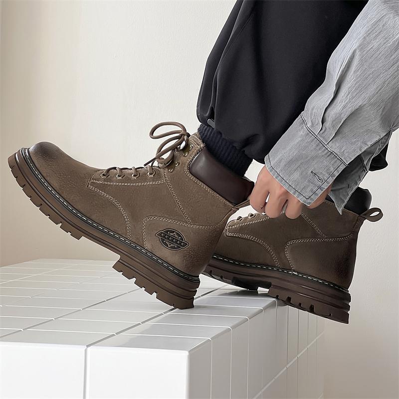 New Boots Men High Top Boots Men's Leather Shoes Winter Fashion Warm Shoes Outdoor Sneakers Lace Up Non-Slip Ankle Boots Male