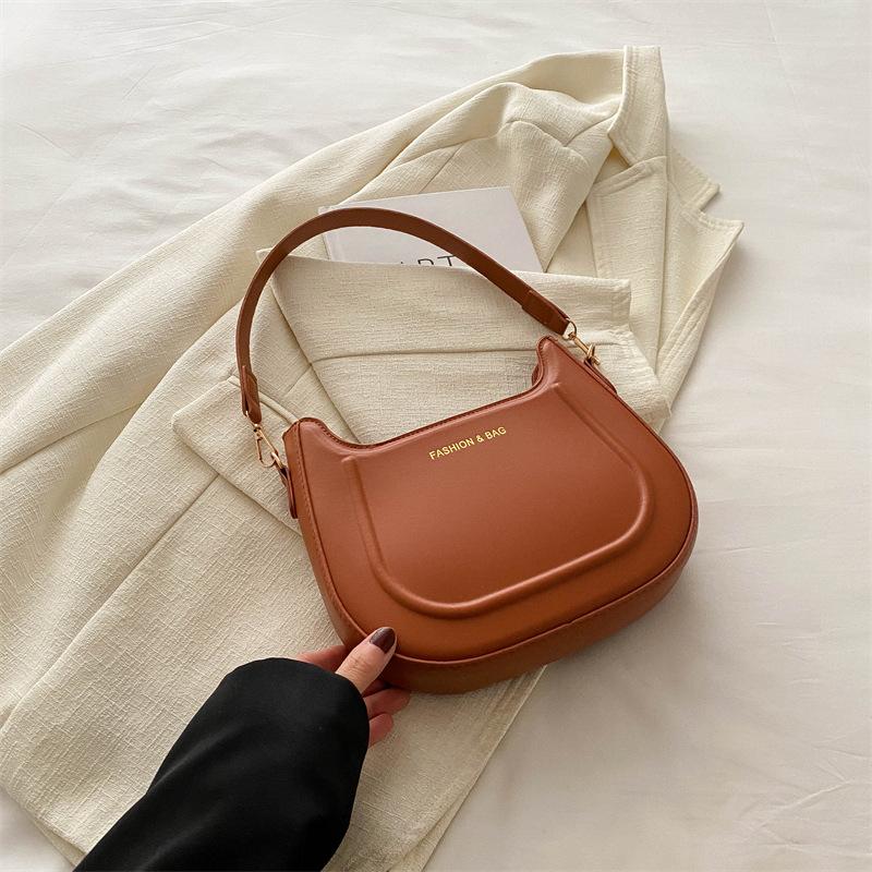 Textured Press-shell Handbag for Women's Spring and Summer New Solid Color Chain Underarm Bag Shoulder Bag Crossbody Crescent Bag
