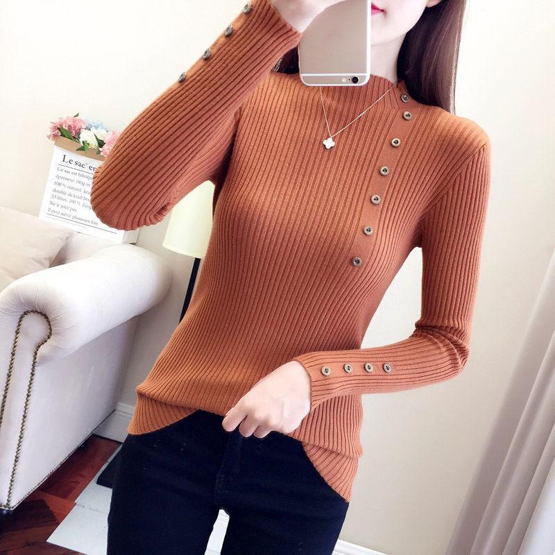 Half High Neck Sweater Base Pullover Women Long Sleeved Autumn and Winter New Korean Version Pullover Short Style, Slim Fit Knit Sweater for Outerwear