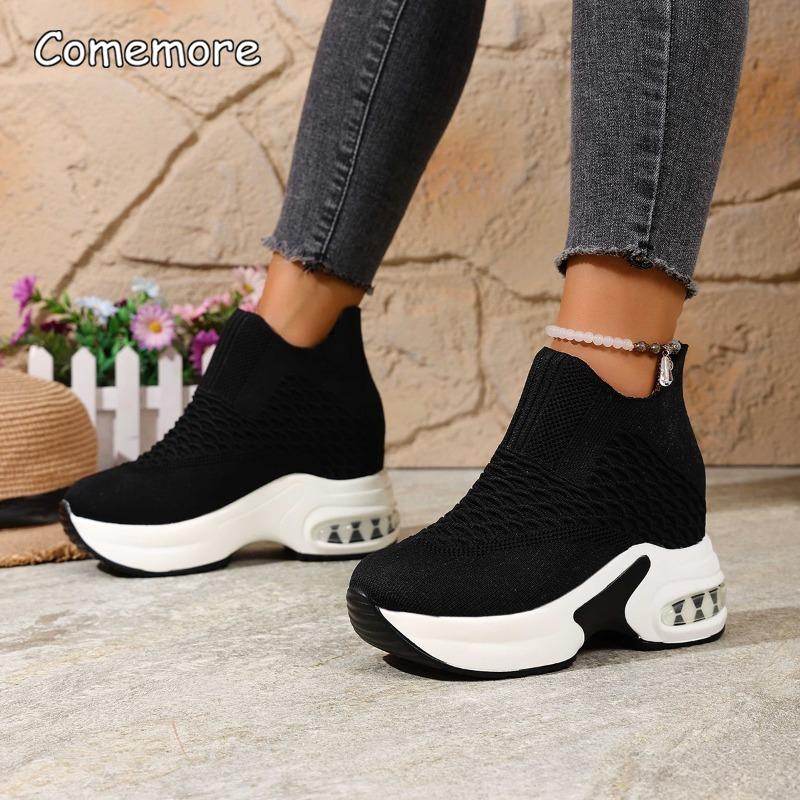 Thick Sole Height Increasing Women's Mesh Breathable Casual Shoes Platform Slip on Sneakers Lightweight Wedges Vulcanized Shoes