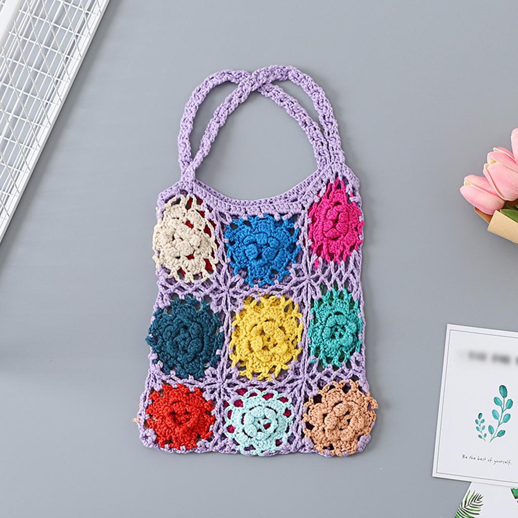 Country Style Crochet Shoulder Bag for Women Girl Knitted Handbag Colorful Tote Bag Travel Hobo Bag Shopping Dating Bag
