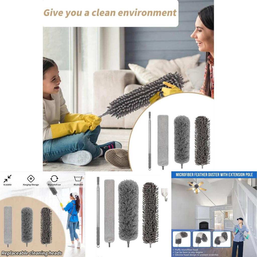 Set de Cepillos Plumero Extensibles con Mango Telescópico para Limpieza del Hogar y Eliminación de Polvo