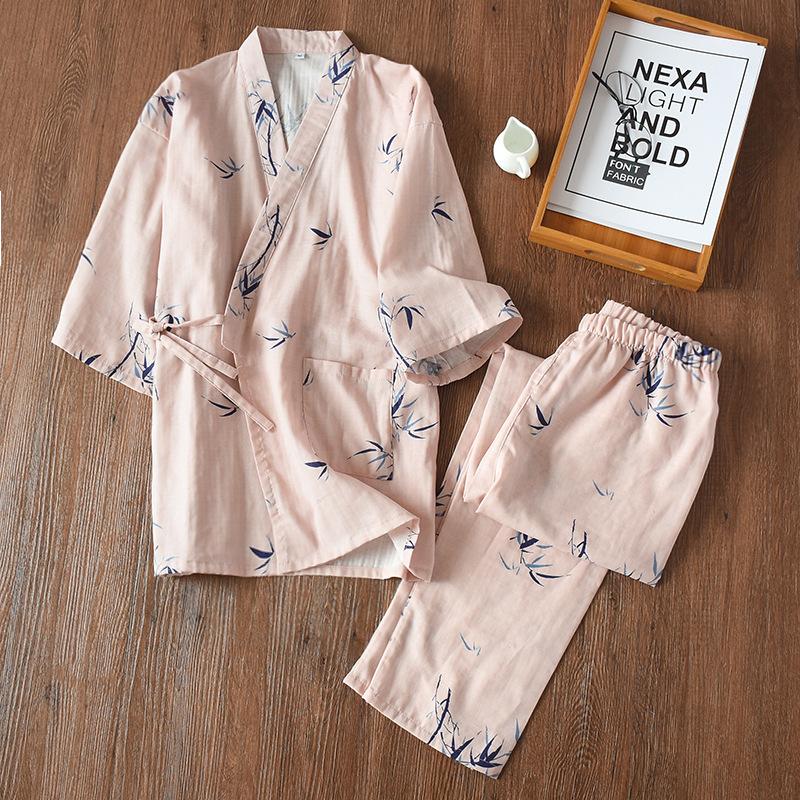GMXIA Pajamas Women's Spring and Autumn Cotton Gauze Breathable Three-quarter Sleeve Home Wear Two-piece Set Summer Light Style Pajama Sets