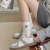 5 Pairs of Female Spring and Autumn Sweet Bow Pure Color Hemp Pattern In The Tube Pile Pile Cotton Socks