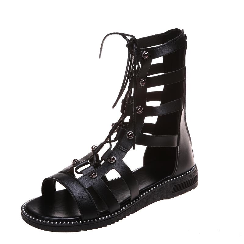 Ladies Style Rivet Cutout Back Zip Sandals Versatile Fashion Casual Sandals Summer