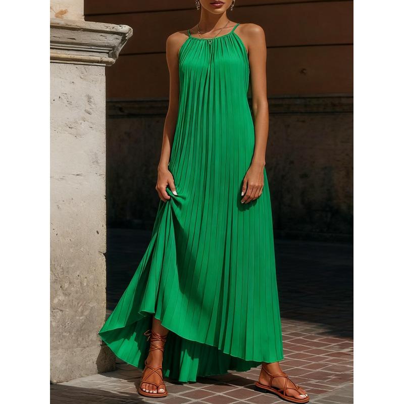 Sexy bohemian loose pendulum vacation dress halter neck strap irregular skirt elegant S зелёный
