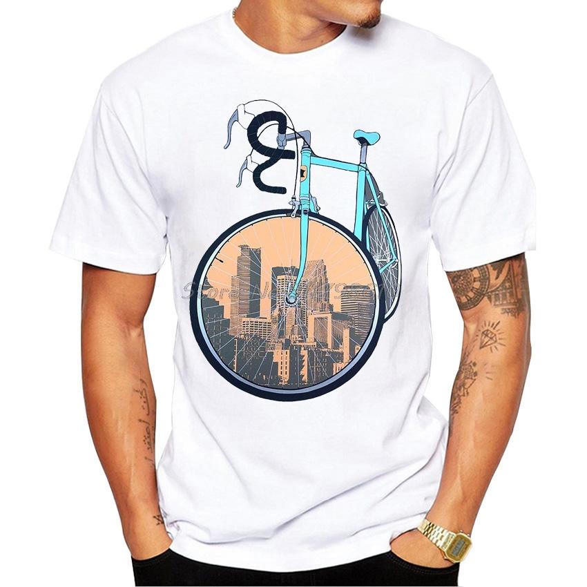 Summer Men Short Sleeve Muntain Bike Mtb Life Style Adventure Travel Drawing Bicycles Tatto T-Shirt White Casual Tops Boy Tees