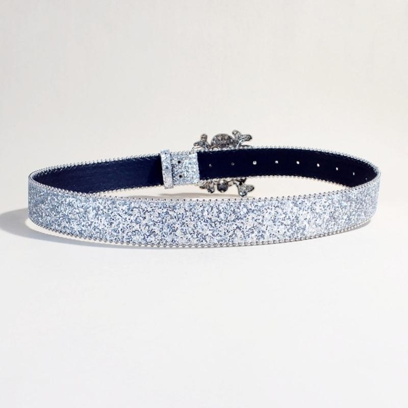 Women's Rhinestones Belt Glitters Leather Waist Belt Western Skull Waist Belt for Stylish Youth