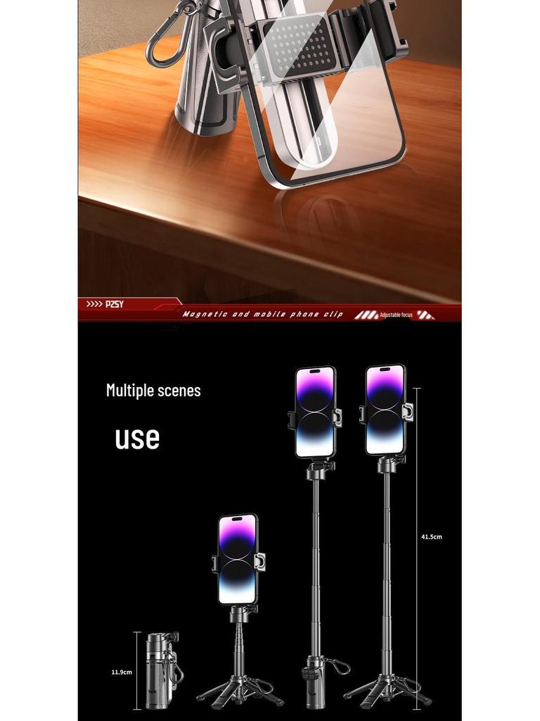 Compact 360° Rotating Selfie Stick with Bluetooth Remote for Live Streaming and Photography